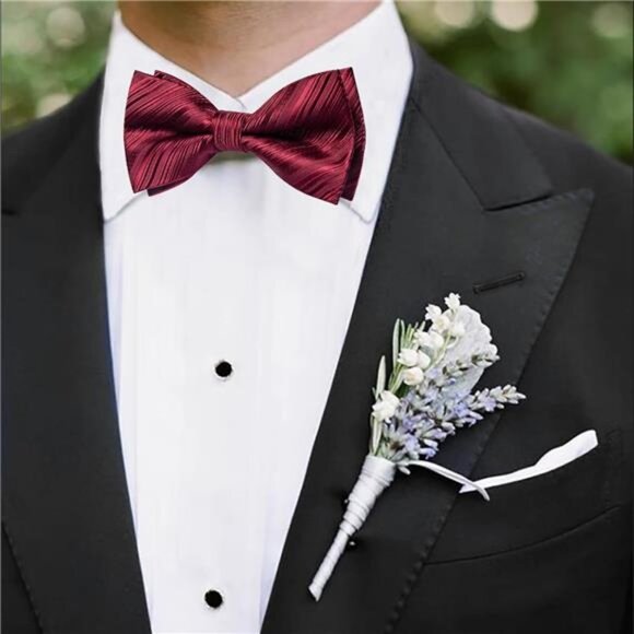 Pre-Tied Bow Ties for Men Burgundy Striped - Picture 4 of 7